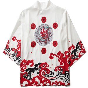 Summer Unisex Kimono Japanese Streetwear Devil Graphic Kimono Shirt Tee yc-6040